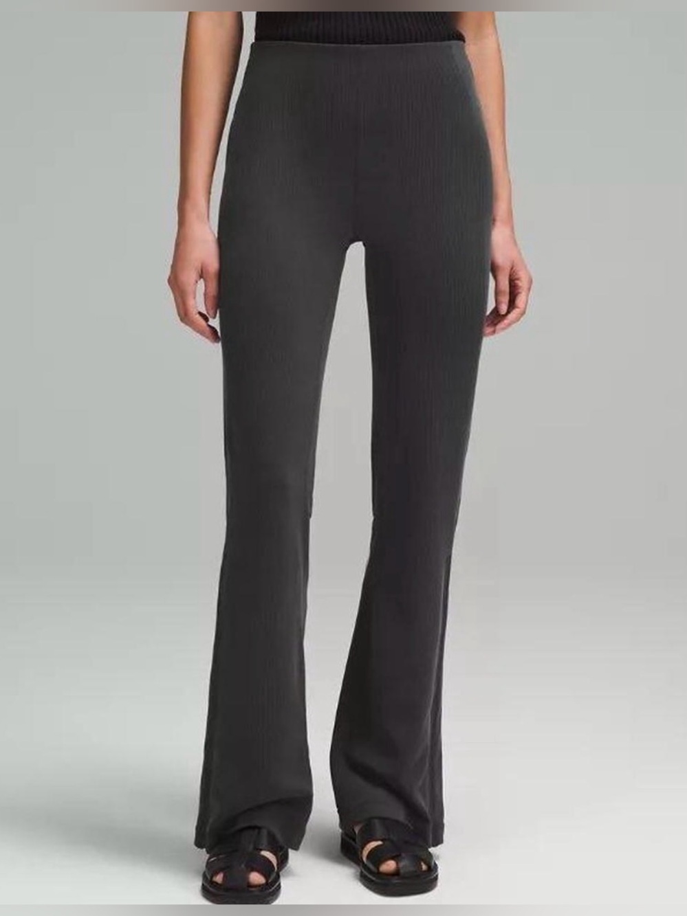 Lululemon Brushed Softstreme Ribbed Zip Flared Pant 32.5" in black, size 12